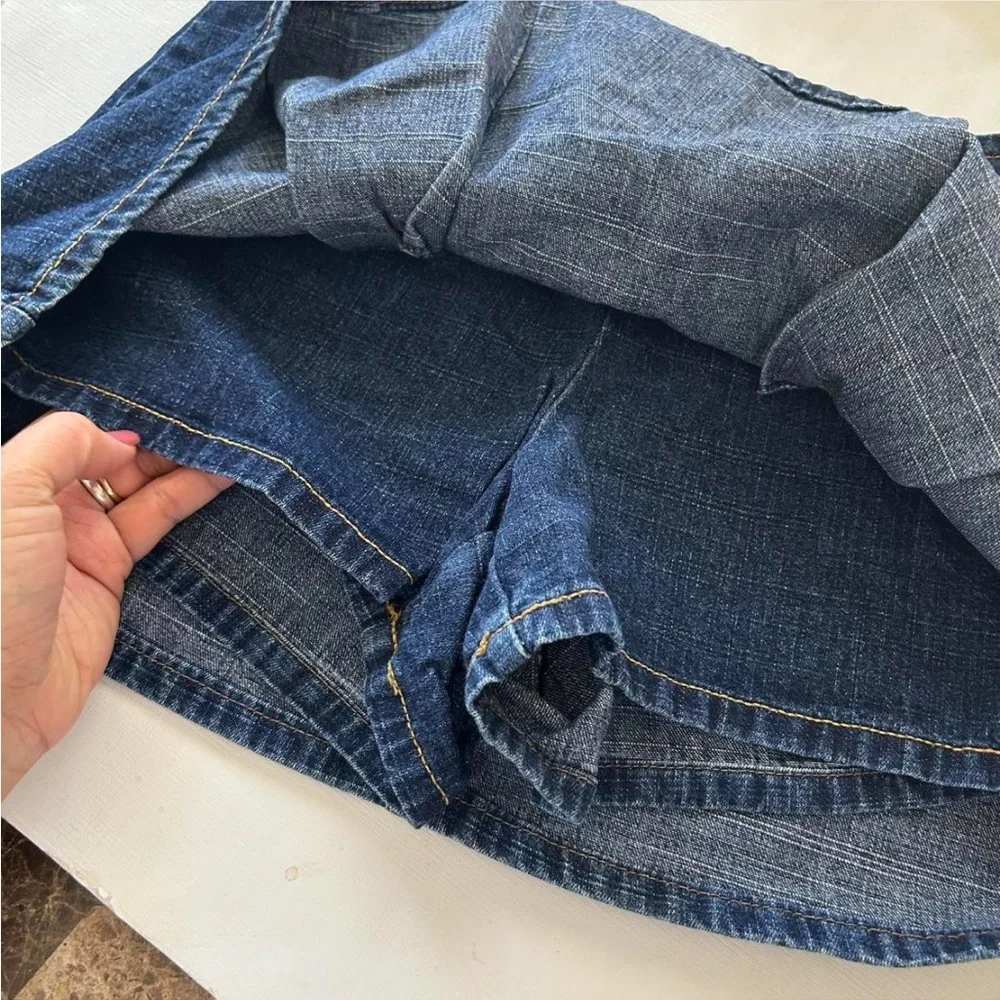 Vintage Y2K Blue asphalt Mini denim Skort pleated. - Picture 6 of 8